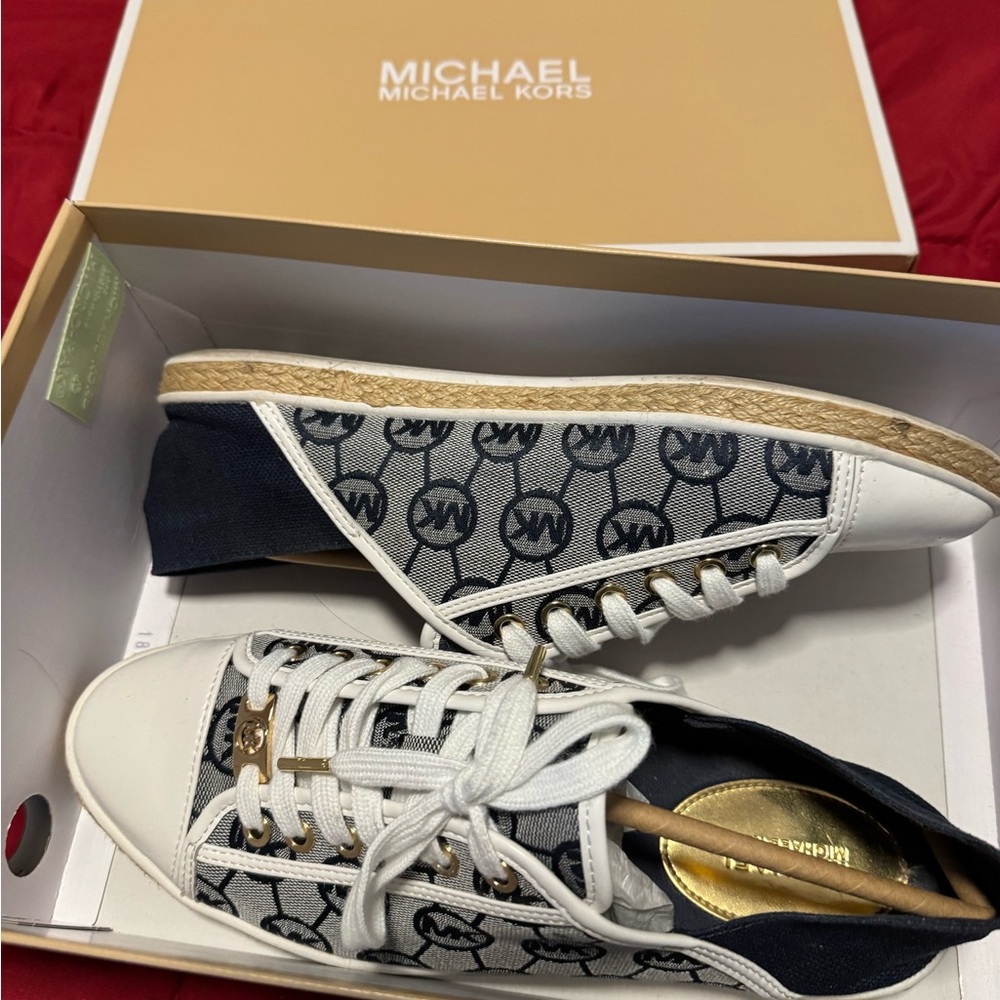 Michael Kors Blue and White Sneakers with Low-Top Design